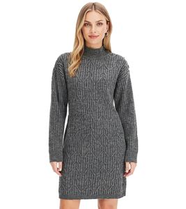Damen Pullover-Kleid mit Rollkragen Strick-Kleid im Zopfmuster 959340 Grau