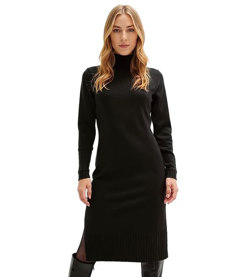 Damen Strick-Kleid Mini-Kleid mit Rollkragen Langarm-Kleid 951077 Schwarz