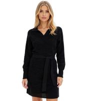 Vestido de punto para mujer, minivestido con cuello polo, manga larga, algodón, 905509 negro