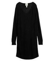 Damen Strick-Kleid mit V-Ausschnitt Mini-Kleid mit geradem Schnitt Langarm-Kleid 971974 Schwarz