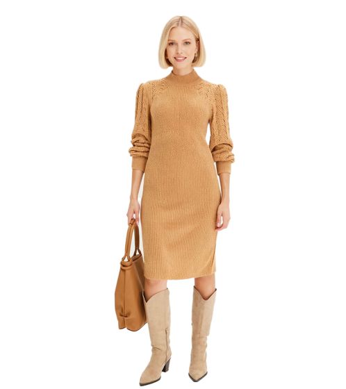Damen Strick-Kleid modischer Long Strick-Pullover 965961 Beige