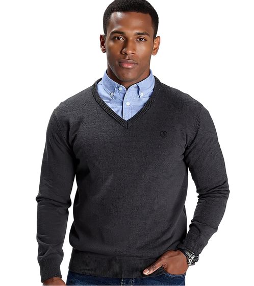 DELMAO Herren Strick-Pullover nachhaltiger Pulli mit Logo-Stickerei Langarm 46422150 Grau