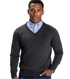 DELMAO Herren Strick-Pullover nachhaltiger Pulli mit Logo-Stickerei Langarm 46422150 Grau