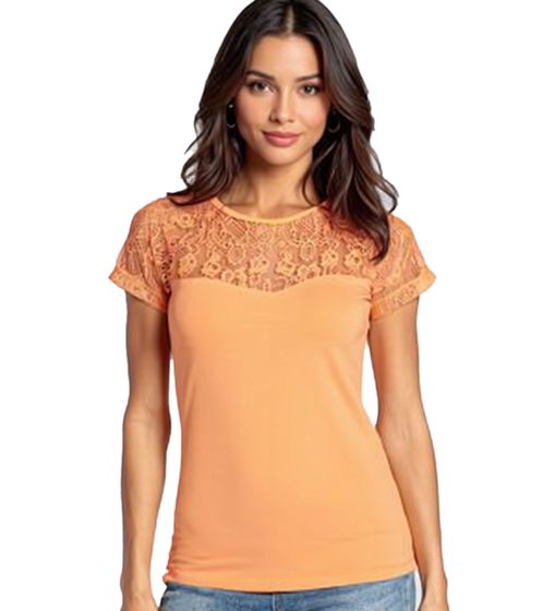 melrose Damen Shirt stylisches Sommer-Shirt mit Spitze 52186059 Orange