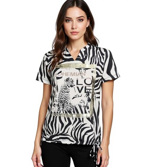 LAURA SCOTT Damen Sommer-Shirt modisches T-Shirt mit Animalprint 14948935 Schwarz
