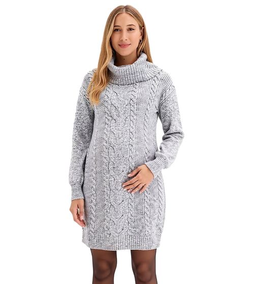 Damen Umstandskleid Strick-Kleid mit Rollkragen Pullover-Kleid im Zopfmuster Midi-Kleid 957557 Grau