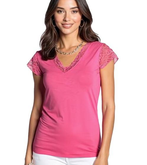 LAURA SCOTT Damen Sommer-Shirt modisches T-Shirt mit Spitze 15514855 Pink