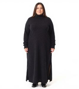 Damen Midi-Kleid mit Rollkragen Langarm-Kleid Strick-Kleid Große Größen 915602 Schwarz Damen Midi-Kleid mit Rollkragen Langarm-Kleid Strick-Kleid Große Größen 915602 Schwarz