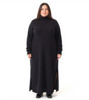 Damen Midi-Kleid mit Rollkragen Langarm-Kleid Strick-Kleid Große Größen 915602 Schwarz
