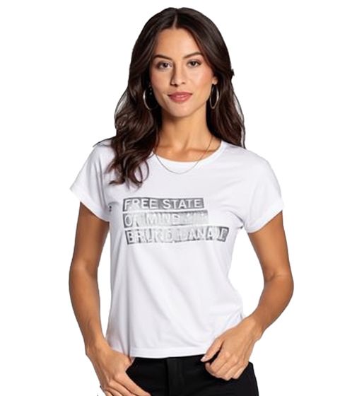 bruno banani Damen Statement T-Shirt Kurzarm-Shirt mit FREE STATE OF MIND Druck Sommer-Shirt 22462506 Weiß