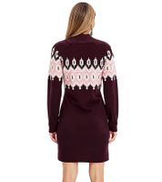 Miniabito da donna in maglia Fair Isle con collo alto, abito a maniche lunghe 976263 Rosso Vino