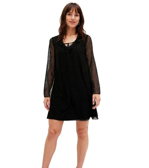 Damen Frühlings-Kleid gepunktetes Netzkleid stylisches Alltags-Kleid 909669 Schwarz 