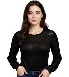 ONLY Maddy Damen Shirt langärmliges Shirt mit durchbrochenen Ärmeln 45448040 Schwarz
