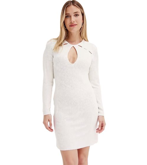 Elegante abito in maglia da donna, abito da lavoro con scollo rotondo, abito a maniche lunghe 955551 Bianco