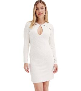 Elegante vestido de punto para mujer, vestido de oficina con cuello redondo y manga larga 955551 Blanco Elegante vestido de punto para mujer, vestido de oficina con cuello redondo y manga larga 955551 Blanco