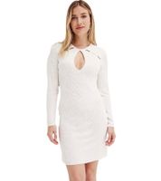 Elegante vestido de punto para mujer, vestido de oficina con cuello redondo y manga larga 955551 Blanco