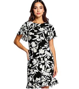 Laura Scott Damen Jersey-Kleid elegantes Sommer-Kleid A-Linie Midi-Kleid 75329162 Schwarz/Beige