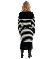 Vestido midi de mujer, vestido de rayas de manga larga con cuello en V, vestido de punto 948157 negro