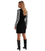 Vestido de punto para mujer con estampado de cebra, manga larga, vestido de noche 920455 Blanco/Negro