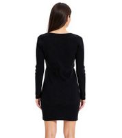 Vestido de punto acanalado para mujer con rayas decorativas y bolsillos, minivestido de manga larga, 913875 negro