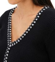 Vestido de punto acanalado para mujer con rayas decorativas y bolsillos, minivestido de manga larga, 913875 negro