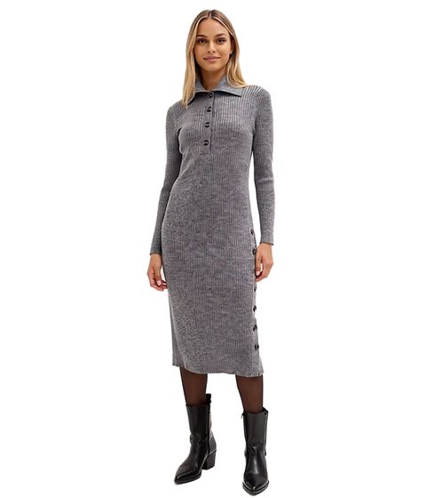 Damen Midi-Kleid Strickkleid aus Merinowolle Langarm-Kleid 911115 Grau