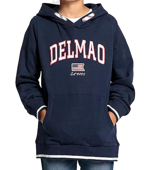Felpa con cappuccio in cotone per bambini DELMAO con grande logo frontale, maglia a maniche lunghe, 65583222, blu