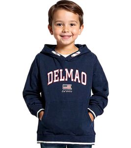 Sudadera con capucha de algodón DELMAO para niños con logo grande frontal y manga larga, 65583222, azul