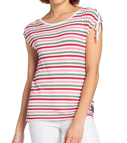 T-shirt da donna BOYSEN'S, esclusiva camicia estiva con maniche arricciate, 10332017 Rosso/Bianco/Verde/Rosa