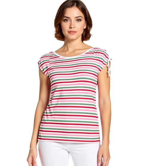 BOYSEN'S Women's T-Shirt, Unique Summer Shirt with Gathered Sleeves, 10332017 Red/White/Green/Pink