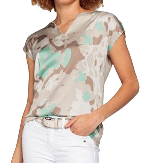 Camicia-blusa da donna BOYSEN'S, intramontabile camicia a maniche corte con motivo mimetico 10177338 Beige/Verde