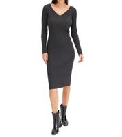 Robe mi-longue côtelée pour femme, manches longues, en maille fine, 933773 Gris