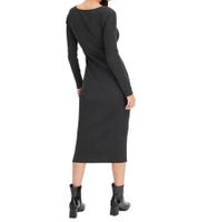 Robe mi-longue côtelée pour femme, manches longues, en maille fine, 933773 Gris