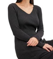 Robe mi-longue côtelée pour femme, manches longues, en maille fine, 933773 Gris