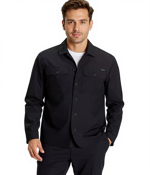 bruno banani Herren Overshirt-Jacke mit Brusttaschen dünne Jacke 77573007 Schwarz
