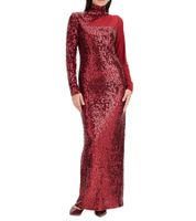 Vestido de lentejuelas para mujer con inserción de malla, manga larga y cuello alto, vestido de fiesta 932832 rojo