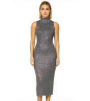 Vestido Midi Brillante y Brillante para Mujer, Vestido de Punto acanalado de Manga Larga con Cuello Alto, 954335 Gris