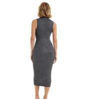 Vestido Midi Brillante y Brillante para Mujer, Vestido de Punto acanalado de Manga Larga con Cuello Alto, 954335 Gris