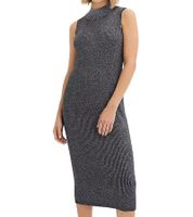 Vestido Midi Brillante y Brillante para Mujer, Vestido de Punto acanalado de Manga Larga con Cuello Alto, 954335 Gris