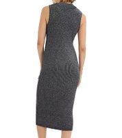 Vestido Midi Brillante y Brillante para Mujer, Vestido de Punto acanalado de Manga Larga con Cuello Alto, 954335 Gris