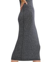 Vestido Midi Brillante y Brillante para Mujer, Vestido de Punto acanalado de Manga Larga con Cuello Alto, 954335 Gris