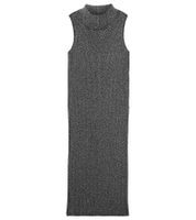 Vestido Midi Brillante y Brillante para Mujer, Vestido de Punto acanalado de Manga Larga con Cuello Alto, 954335 Gris