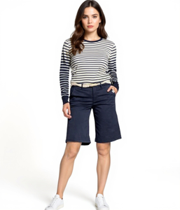 Bermudas chinas DELMAO con cinturón y pernera ancha para mujer, 16741061 Azul
