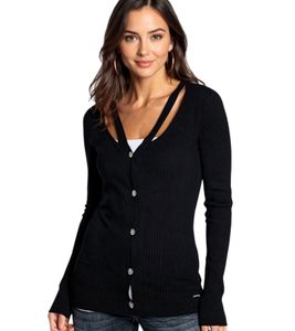 Cardigan da donna Bruno Banani, Cardigan alla moda con ritagli, 41842609 Nero