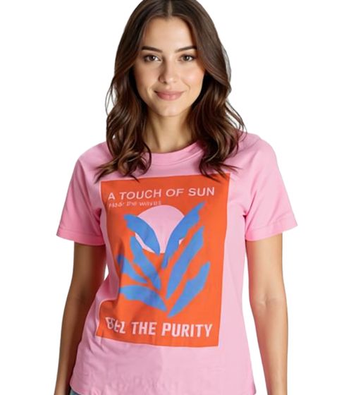 Camiseta AjC para mujer con estampado "A Touch of Sun", manga corta, algodón, verano, 97900444, rosa