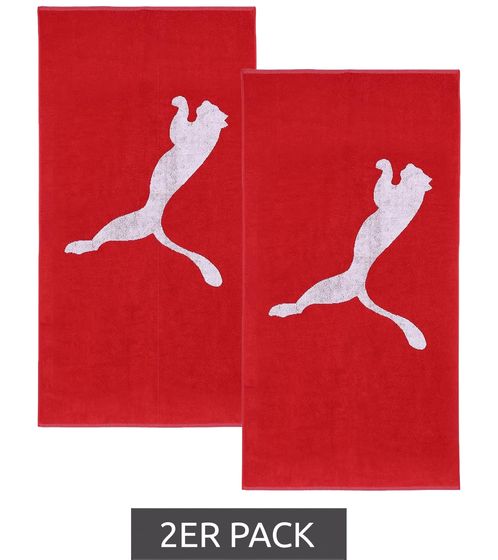 Confezione da 2 asciugamani in spugna di cotone PUMA con grande logo del marchio, 50 cm x 100 cm, 054553 02 Rosso
