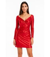 Elegant women's jersey dress with metallic effect, evening dress with long sleeves, 922945 Red