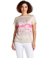 BOYSEN'S Women's Blouse-Shirt, Timeless Short-Sleeved Shirt with INSPIRATION Lettering, 37325047, Beige/Pink/Gray