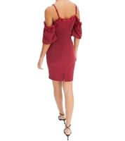 Vestido de encaje para mujer, minivestido con hombros descubiertos y tirantes finos ajustables, 951142 burdeos-rojo