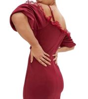 Vestido de encaje para mujer, minivestido con hombros descubiertos y tirantes finos ajustables, 951142 burdeos-rojo